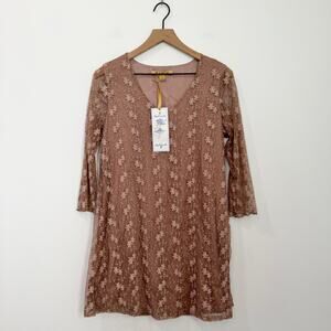NWT April Cornell Prism Tunic XS Brown Floral Lace Embroidered Cottagecore
